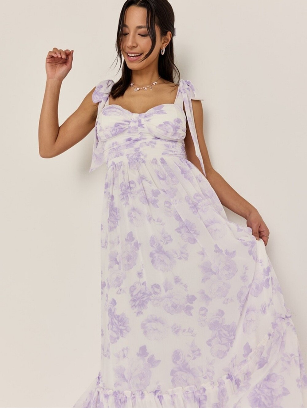 Francesca's Lavender Floral Tie Strap Maxi Dress NWT Medium Cottagecore - Picture 3 of 12